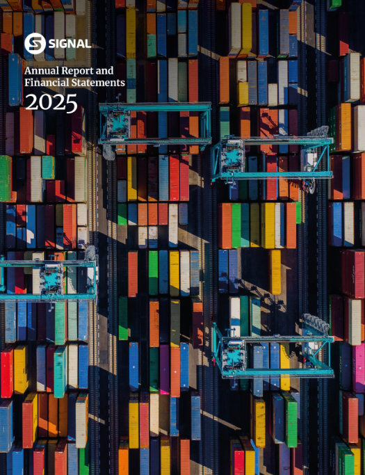 Annual report document cover - view from above showing lots of shipping containers